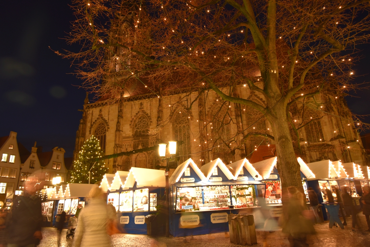 People walking over one of the Christmas Markets of Münster